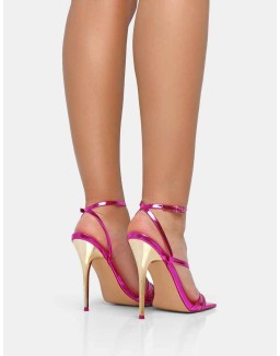Fillipa Metallic Pink Pu Strappy Square Toe Metal Stiletto Heels