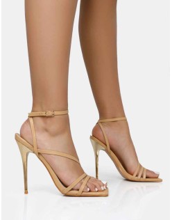 Fillipa Nude Pu Strappy Square Toe Metal Stiletto Heels