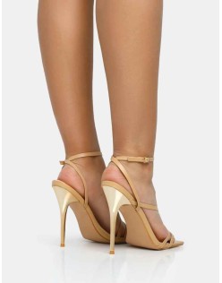 Fillipa Nude Pu Strappy Square Toe Metal Stiletto Heels