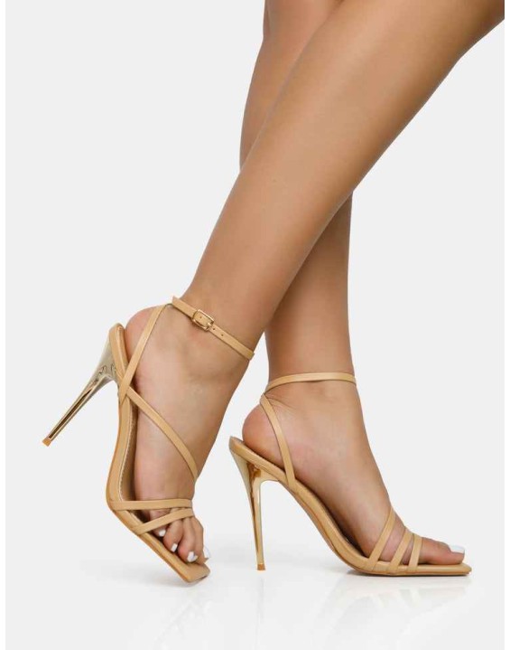 Fillipa Nude Pu Strappy Square Toe Metal Stiletto Heels