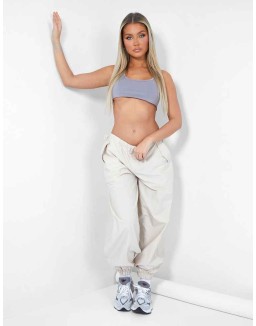 DRAWSTRING WAIST PARACHUTE CARGO TROUSERS STONE