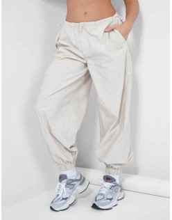 DRAWSTRING WAIST PARACHUTE CARGO TROUSERS STONE