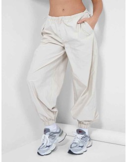 DRAWSTRING WAIST PARACHUTE CARGO TROUSERS STONE