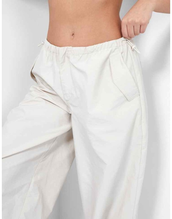 DRAWSTRING WAIST PARACHUTE CARGO TROUSERS STONE