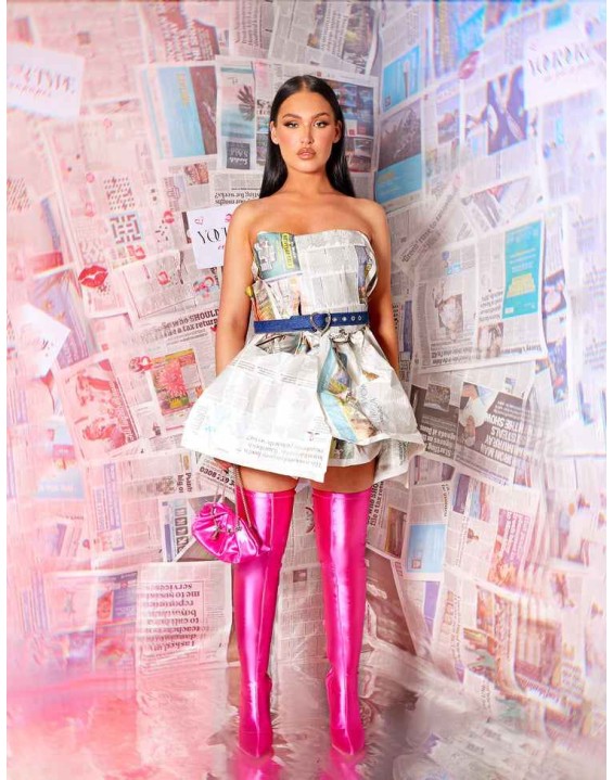 INSTINCT PINK LYCRA POINTED TOE STILETTO THIGH HIGH BOOTS