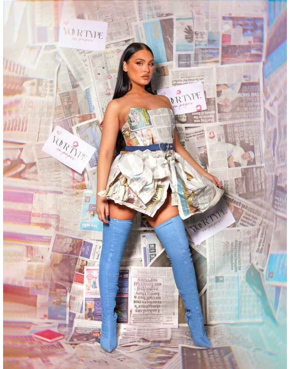 Jodie Blue Denim Seam Detail Pointed Toe Stiletto Thigh High Boots