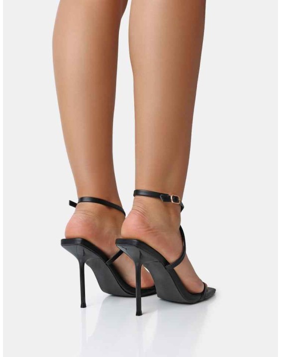 Amy Black Strappy Barely There Square Toe Stiletto Heels