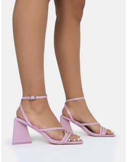 Kasia Lilac Croc Strappy Square Toe Mid Flared Block Heels