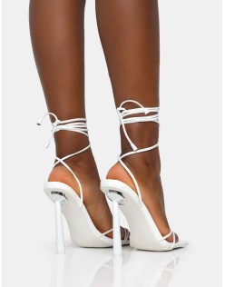 Ci Ci White Pu Square Toe Lace Up Stiletto Heels