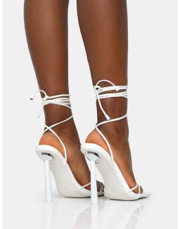 Ci Ci White Pu Square Toe Lace Up Stiletto Heels