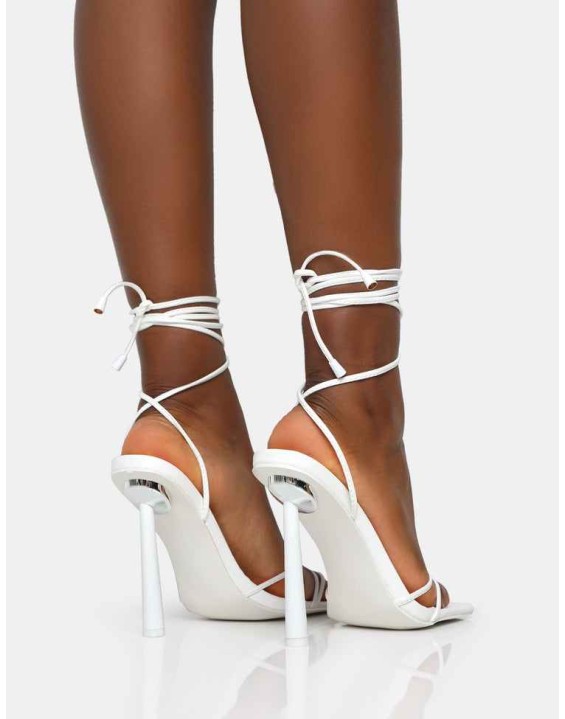 Ci Ci White Pu Square Toe Lace Up Stiletto Heels