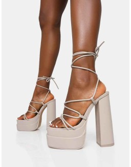 Glow Girl Stone Pu Lace Up Platform High Heels