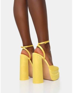 Moonchild Yellow Satin Closed Toe Statement Platform Block Heels