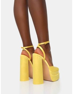 Moonchild Yellow Satin Closed Toe Statement Platform Block Heels