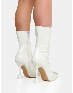 Modena Ecru Patent Diamantie Broach Cake Stand Heel Ankle Boot