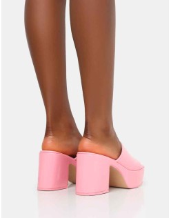 Ariel Pink Patent Patent Mule Chunky Mid Platform Heels