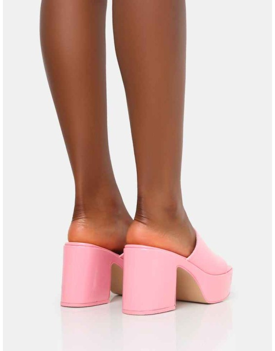Ariel Pink Patent Patent Mule Chunky Mid Platform Heels