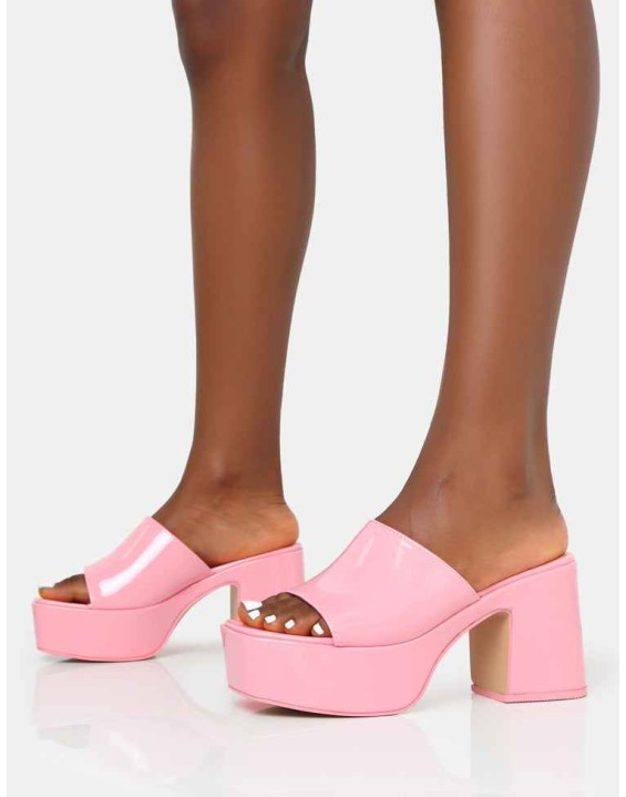 Ariel Pink Patent Patent Mule Chunky Mid Platform Heels