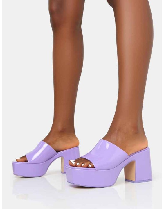 Ariel Lilac Patent Mule Chunky Mid Platform Heels