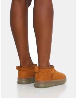 Bambi Tan Faux Suede Ultra Mini Ankle Boots