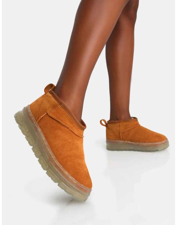 Bambi Tan Faux Suede Ultra Mini Ankle Boots
