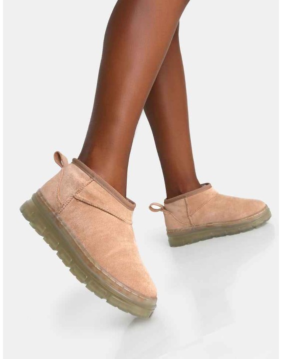 Bambi Beige Faux Suede Ultra Mini Ankle Boots