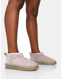 Bambi Light Grey Faux Suede Ultra Mini Ankle Boots