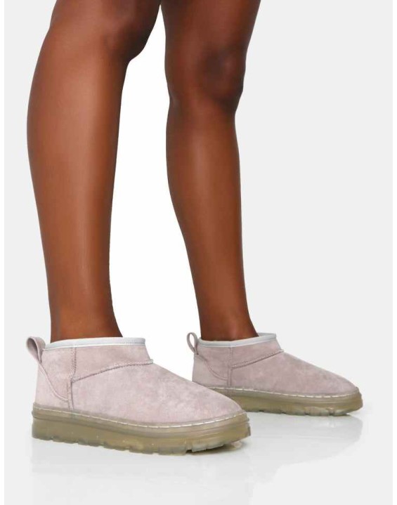 Bambi Light Grey Faux Suede Ultra Mini Ankle Boots