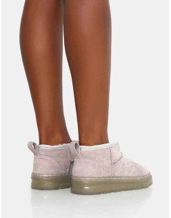 Bambi Light Grey Faux Suede Ultra Mini Ankle Boots