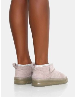 Bambi Light Grey Faux Suede Ultra Mini Ankle Boots
