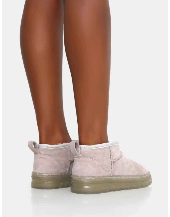 Bambi Light Grey Faux Suede Ultra Mini Ankle Boots