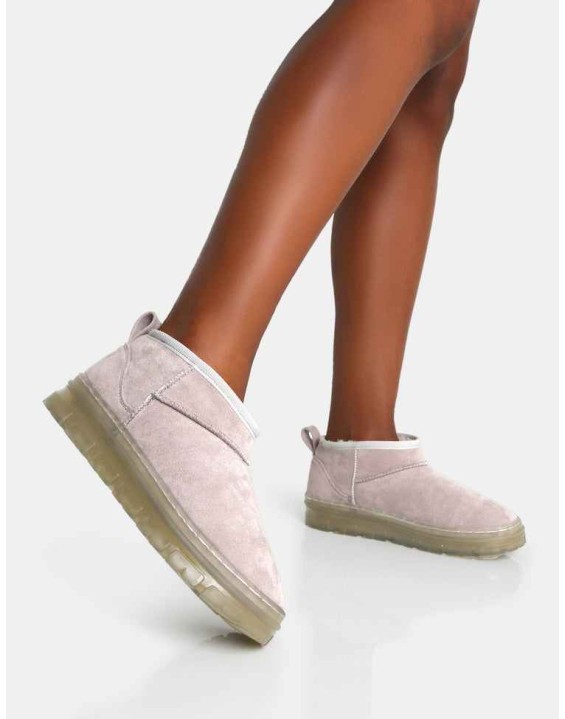 Bambi Light Grey Faux Suede Ultra Mini Ankle Boots