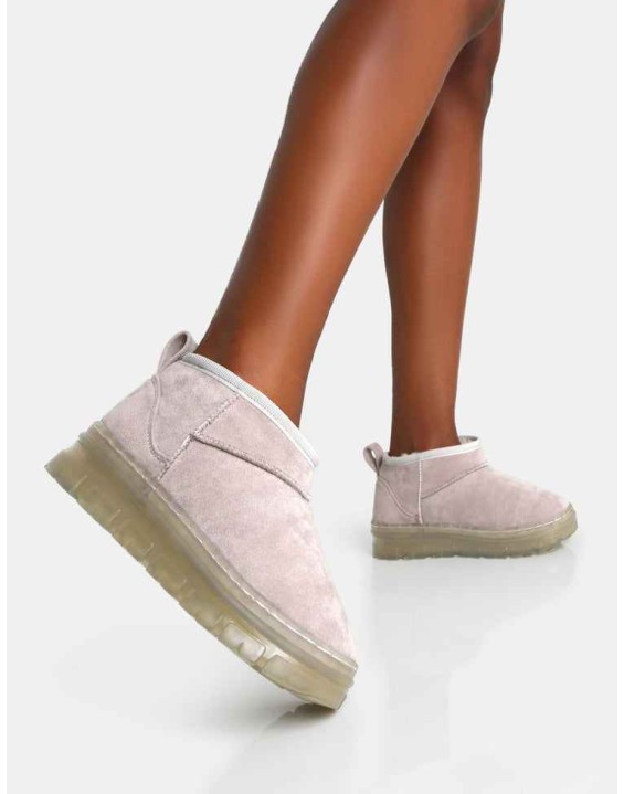 Bambi Light Grey Faux Suede Ultra Mini Ankle Boots
