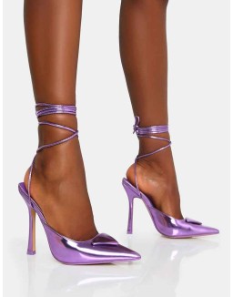 Vada Purple Mirror Slingback Lace Up Pointed Toe Stiletto Heels