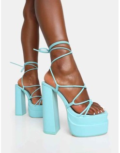 Glow Girl Baby Blue Pu Lace Up Platform High Heels