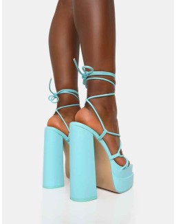 Glow Girl Baby Blue Pu Lace Up Platform High Heels
