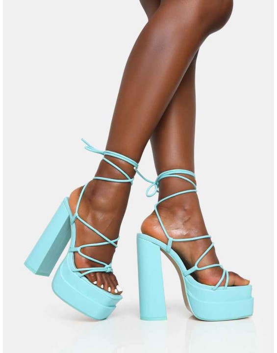 Glow Girl Baby Blue Pu Lace Up Platform High Heels
