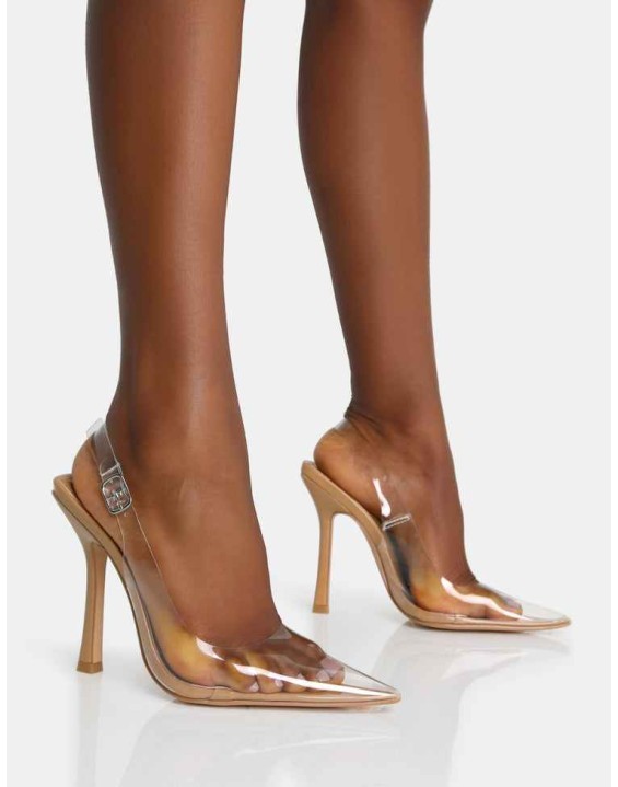 Infinity Nude Perspex Pointed Toe Stiletto Court Heels