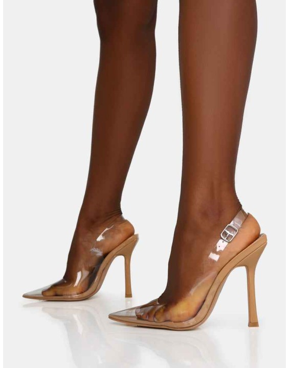 Infinity Nude Perspex Pointed Toe Stiletto Court Heels