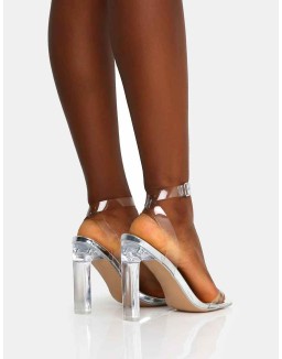 Inka Silver Mirror Perspex Round Toe Flat Block Heels