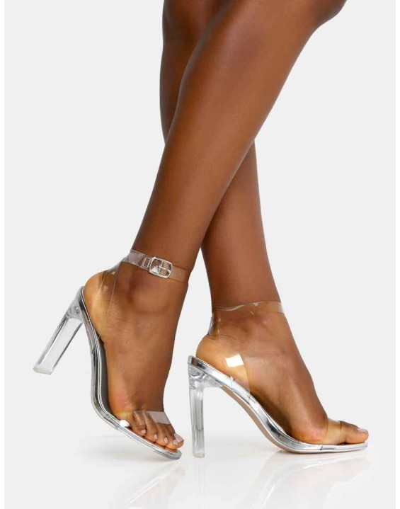 Inka Silver Mirror Perspex Round Toe Flat Block Heels