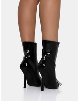 Orla Black Patent Diamante Bow Pointed Toe Stiletto Ankle Boots