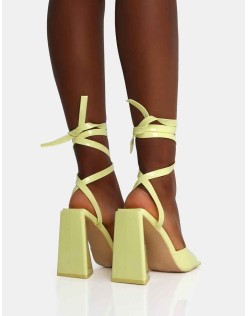 Mojito Yellow Patent Lace Up Pyramid Block Heels