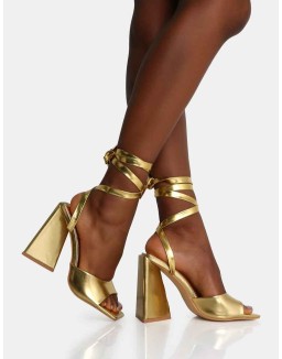 Mojito Gold Lace Up Pyramid Block Heels