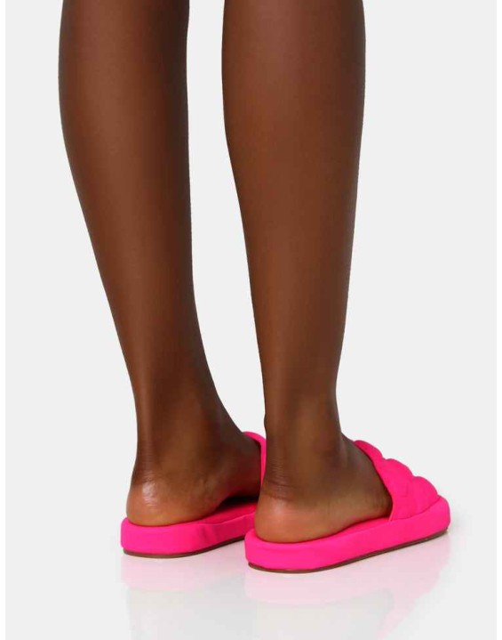 Bestie Neon Pink Nylon Embossed Heart Slider Sandals