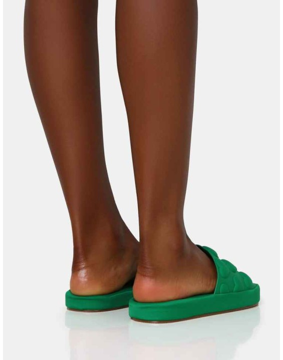 Bestie Green Nylon Embossed Heart Slider Sandals