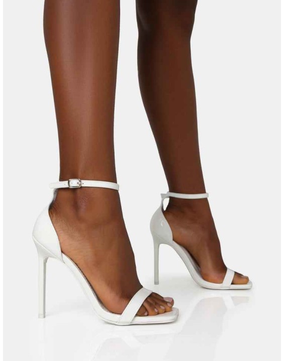 Chaos White Patent Square Toe Strappy Barely There Stiletto Heels