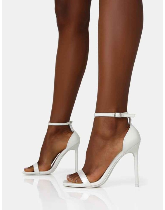 Chaos White Patent Square Toe Strappy Barely There Stiletto Heels
