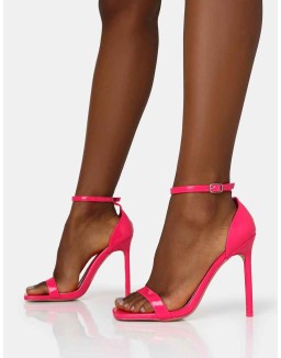 Chaos Bright Pink Patent Square Toe Strappy Barley There Stiletto Heels