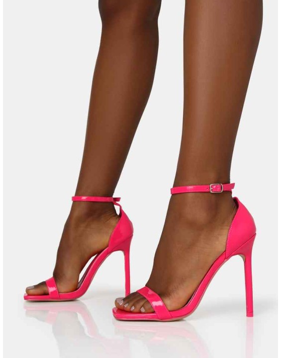 Chaos Bright Pink Patent Square Toe Strappy Barley There Stiletto Heels